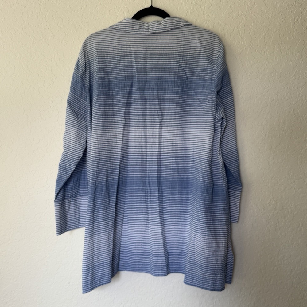 Ali Miles Womens Tunic Top XL Blue Lagenlook Abstract Artsy Button Up Cotton - Picture 4 of 10